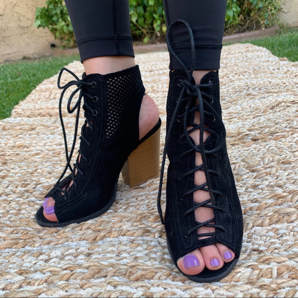 Suede lace up heels
